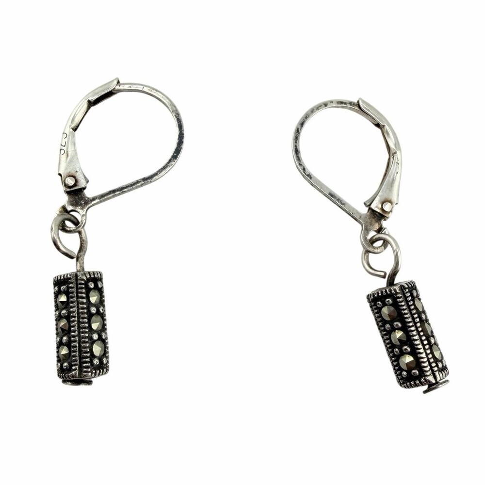 925 Sterling Silver Marcasite Victorian Style Dainty Dangle Drop 1" Earrings